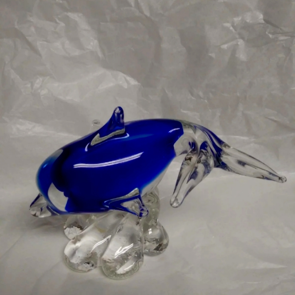 This is a Vintage art glass cobalt blue and clear